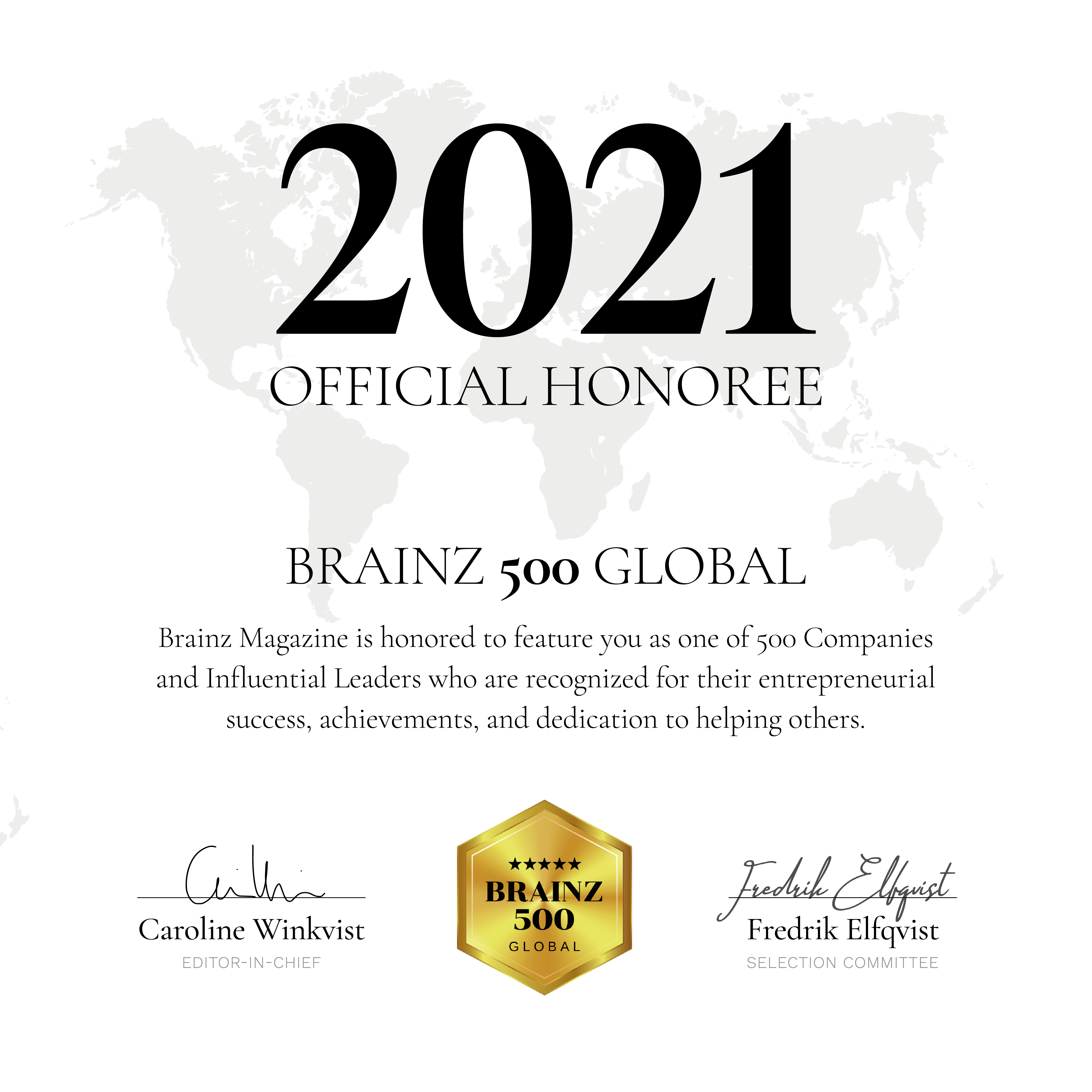 Top 500 Global 2021 Award - Ashley Tilson